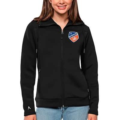 Women's Antigua Black FC Cincinnati Team Logo Protect Full-Zip Hoodie