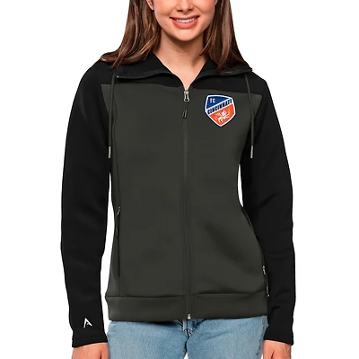 Women's Antigua Black/Gray FC Cincinnati Protect Full-Zip Hoodie