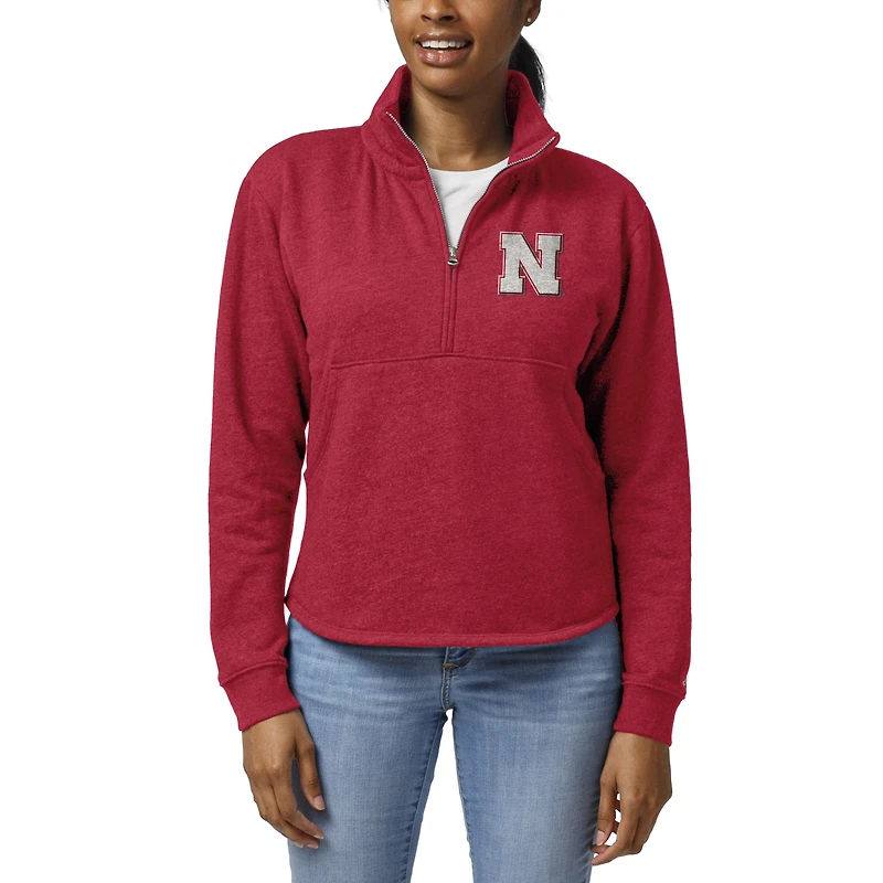 Women's League Collegiate Wear Scarlet Nebraska Huskers Victory Springs Tri-Blend Quarter-Zip Pullover Sweatshirt