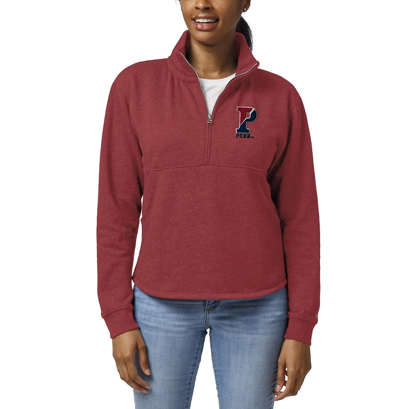 Women's League Collegiate Wear Red Pennsylvania Quakers Victory Springs Tri-Blend Quarter-Zip Pullover Sweatshirt