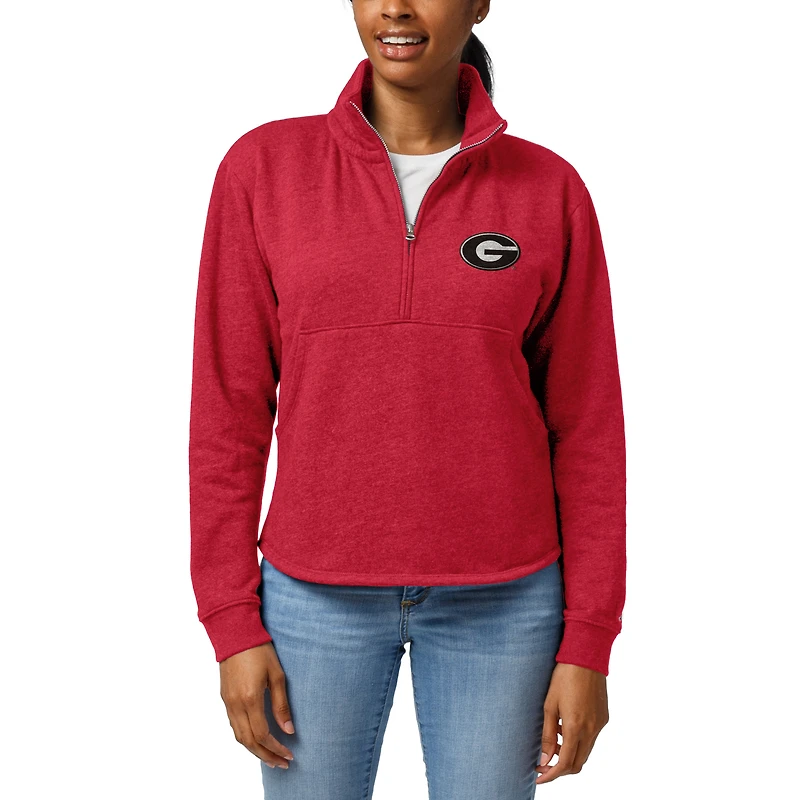 Women's League Collegiate Wear Heather Red Georgia Bulldogs Victory Springs Tri-Blend Quarter-Zip Pullover Sweatshirt
