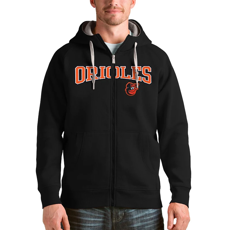 Men's Antigua Black Baltimore Orioles Team Logo Victory Full-Zip Hoodie