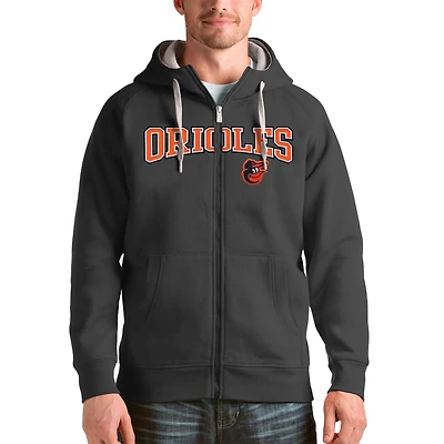 Men's Antigua Charcoal Baltimore Orioles Team Logo Victory Full-Zip Hoodie