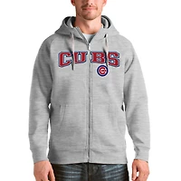 Men's Antigua Heather Gray Chicago Cubs Team Logo Victory Full-Zip Hoodie