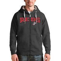 Men's Antigua Charcoal Cincinnati Reds Team Logo Victory Full-Zip Hoodie