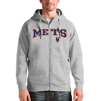 Men's Antigua Heather Gray New York Mets Team Logo Victory Full-Zip Hoodie
