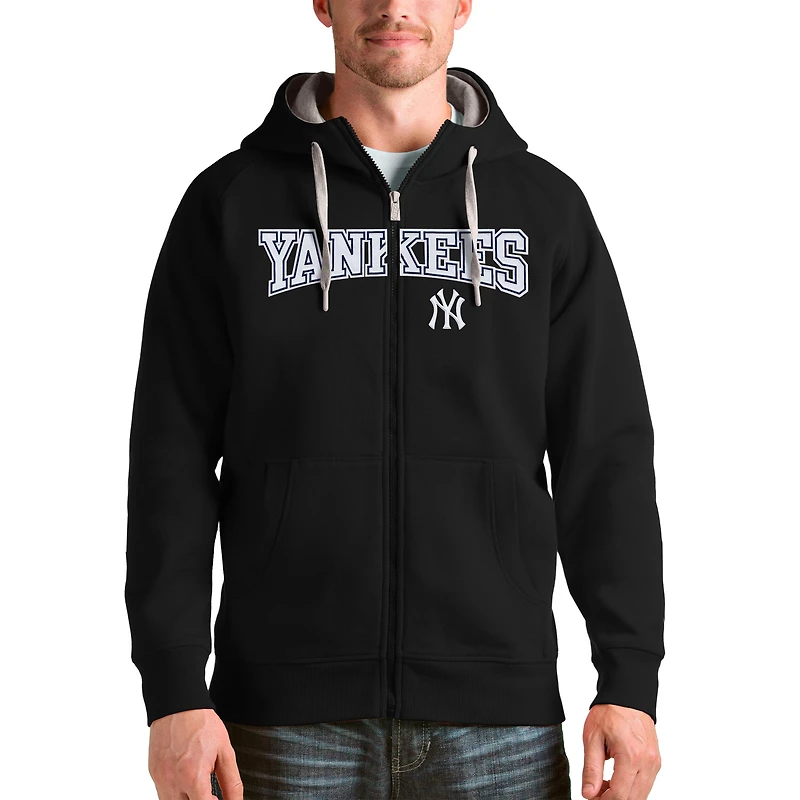 Men's Antigua Black New York Yankees Team Logo Victory Full-Zip Hoodie