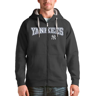 Men's Antigua Charcoal New York Yankees Team Logo Victory Full-Zip Hoodie