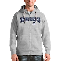 Men's Antigua Heather Gray New York Yankees Team Logo Victory Full-Zip Hoodie