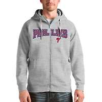 Men's Antigua Heather Gray Philadelphia Phillies Team Logo Victory Full-Zip Hoodie
