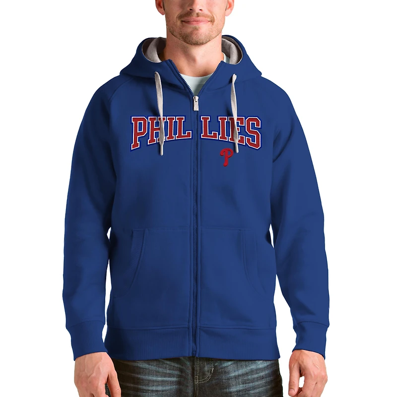 Men's Antigua Royal Philadelphia Phillies Team Logo Victory Full-Zip Hoodie