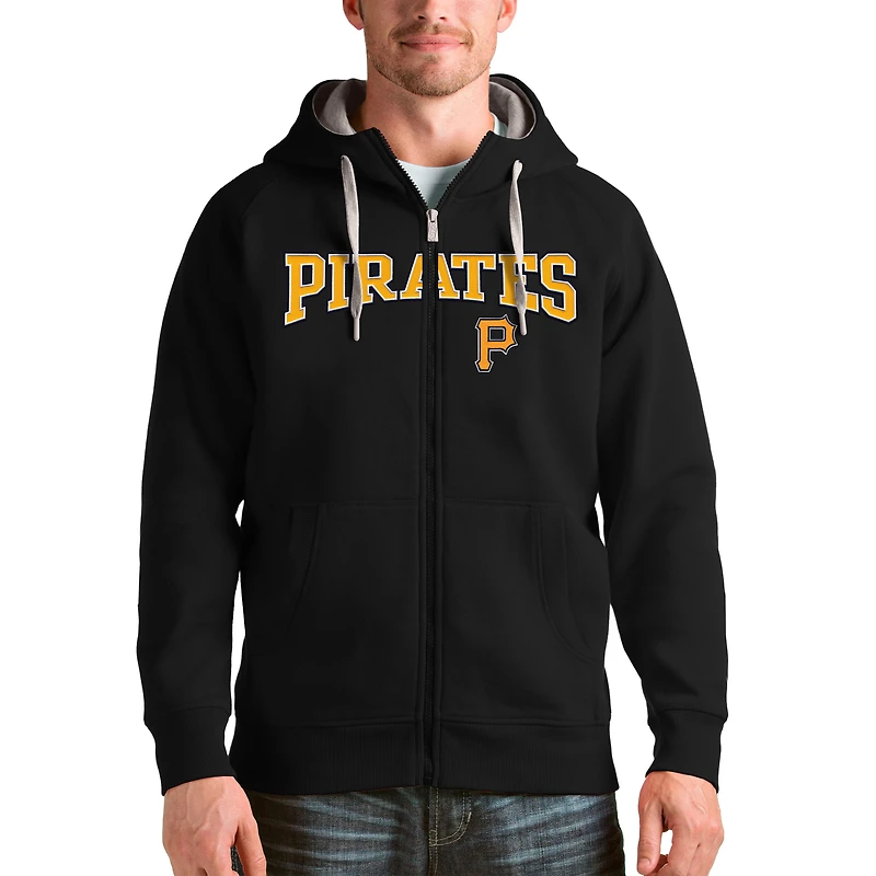 Men's Antigua Black Pittsburgh Pirates Team Logo Victory Full-Zip Hoodie