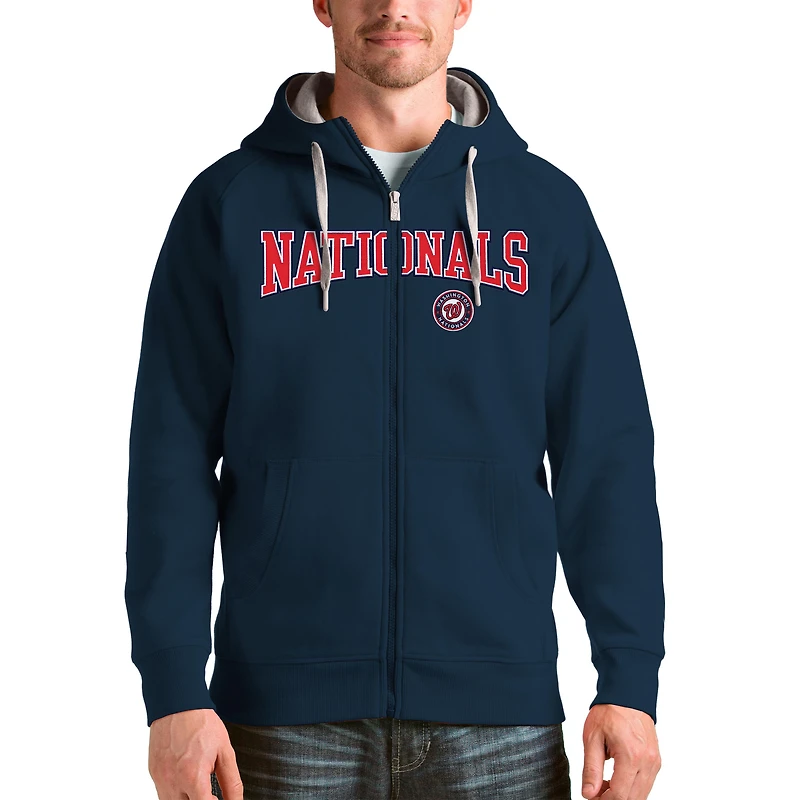 Men's Antigua Navy Washington Nationals Team Logo Victory Full-Zip Hoodie