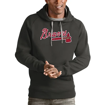 Men's Antigua Charcoal Atlanta Braves Victory Pullover Team Logo Hoodie