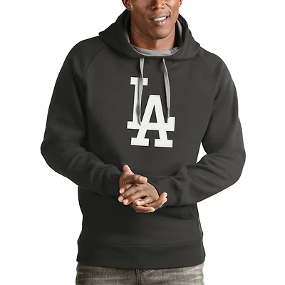 Men's Antigua Charcoal Los Angeles Dodgers Victory Pullover Team Logo Hoodie