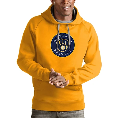 Men's Antigua Gold Milwaukee Brewers Victory Pullover Team Logo Hoodie