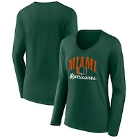 Women's Green Miami Hurricanes Victory Script Long Sleeve V-Neck T-Shirt