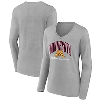 Women's Gray Minnesota Golden Gophers Victory Script Long Sleeve V-Neck T-Shirt
