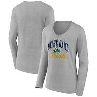Women's Gray Notre Dame Fighting Irish Victory Script Long Sleeve V-Neck T-Shirt