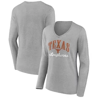 Women's Gray Texas Longhorns Victory Script Long Sleeve V-Neck T-Shirt