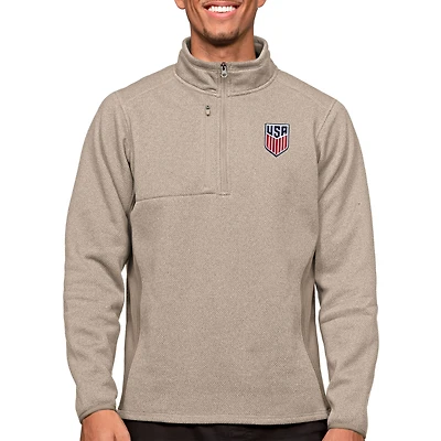 Men's Antigua Oatmeal USMNT Course Quarter-Zip Pullover Top