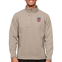 Men's Antigua Oatmeal USMNT Course Quarter-Zip Pullover Top