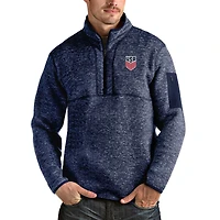 Men's Antigua Heather Navy USMNT Fortune Quarter-Zip Pullover Jacket