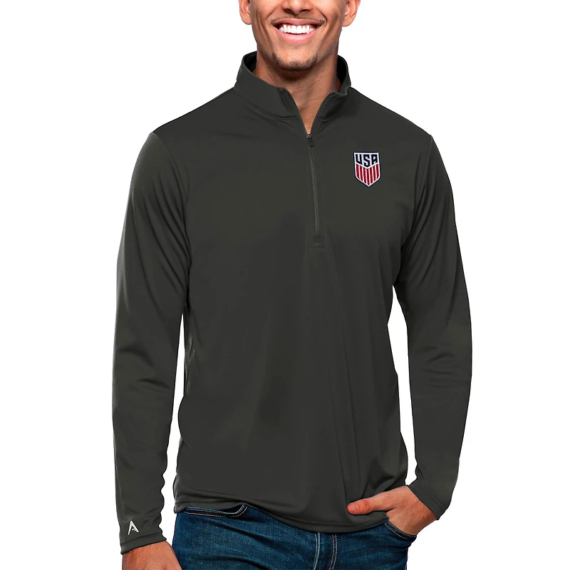 Men's Antigua Charcoal USMNT Tribute Quarter-Zip Pullover Top