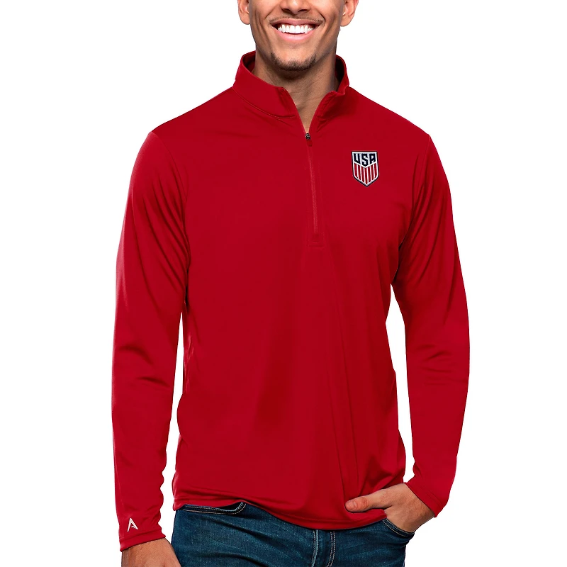 Men's Antigua Red USMNT Tribute Quarter-Zip Pullover Top