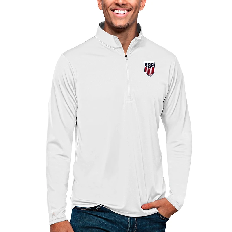 Men's Antigua White USMNT Tribute Quarter-Zip Pullover Top