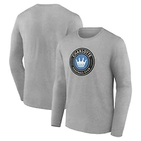 Men's Gray Charlotte FC Official Logo Long Sleeve T-Shirt