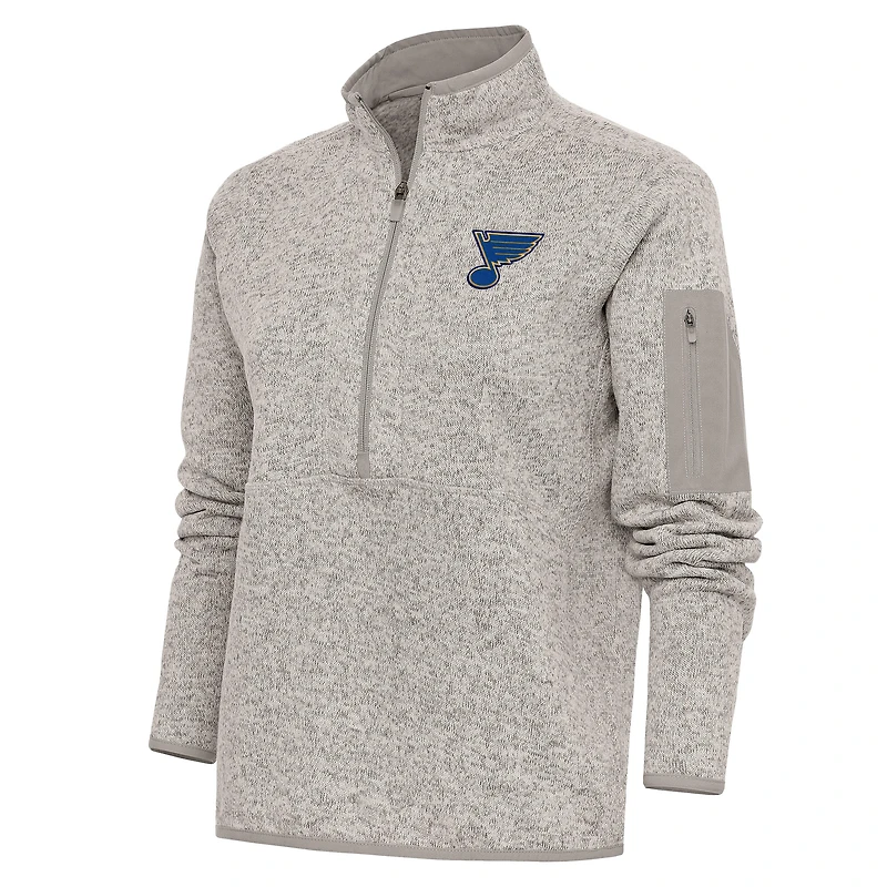 Women's Antigua Oatmeal St. Louis Blues Team Logo Fortune Quarter-Zip Jacket