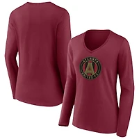 Women's Garnet Atlanta United FC Official Logo Long Sleeve V-Neck T-Shirt