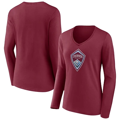 Women's Garnet Colorado Rapids Official Logo Long Sleeve V-Neck T-Shirt