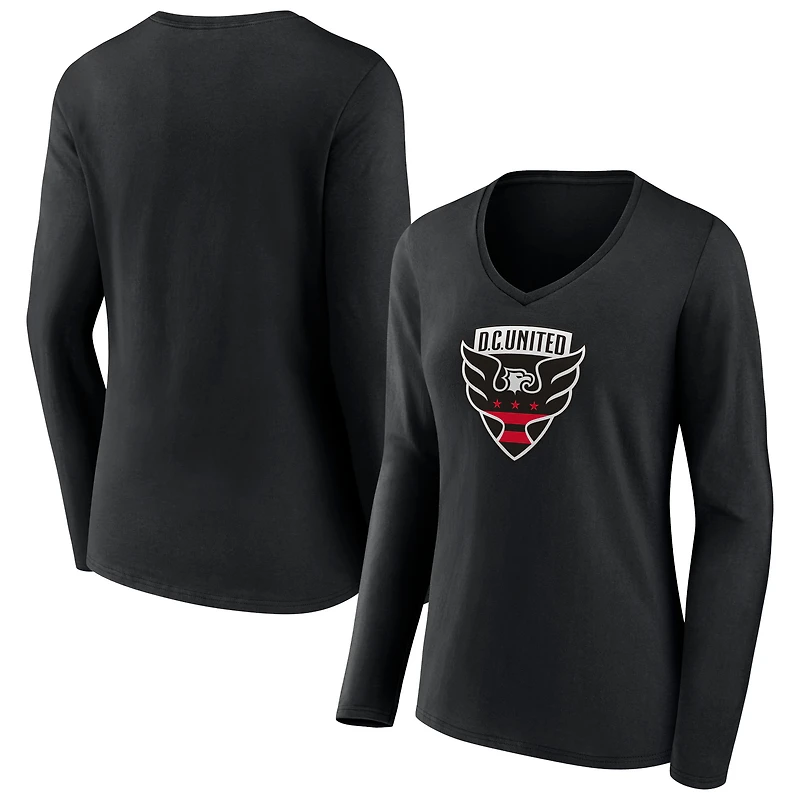 Women's Black D.C. United Official Logo Long Sleeve V-Neck T-Shirt