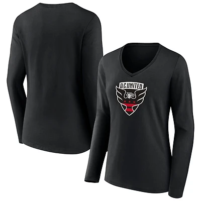 Women's Black D.C. United Official Logo Long Sleeve V-Neck T-Shirt