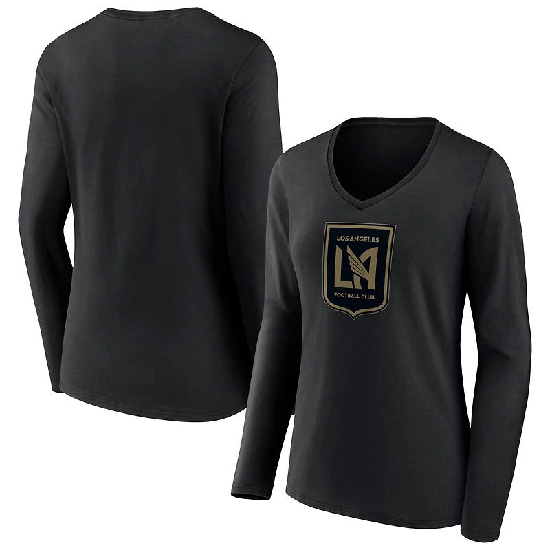 Women's Black LAFC Official Logo Long Sleeve V-Neck T-Shirt
