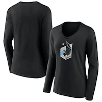 Women's Black Minnesota United FC Official Logo Long Sleeve V-Neck T-Shirt