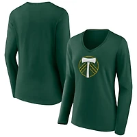 Women's Green Portland Timbers Official Logo Long Sleeve V-Neck T-Shirt