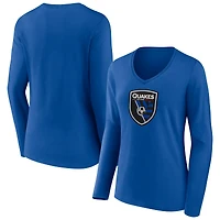 Women's Royal San Jose Earthquakes Official Logo Long Sleeve V-Neck T-Shirt