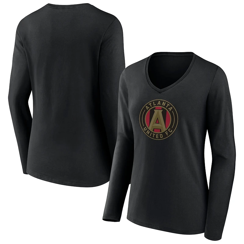 Women's Black Atlanta United FC Official Logo Long Sleeve V-Neck T-Shirt