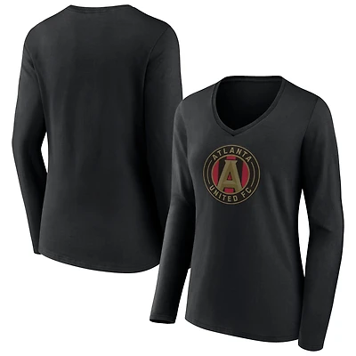 Women's Black Atlanta United FC Official Logo Long Sleeve V-Neck T-Shirt