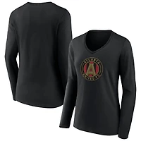 Women's Black Atlanta United FC Official Logo Long Sleeve V-Neck T-Shirt