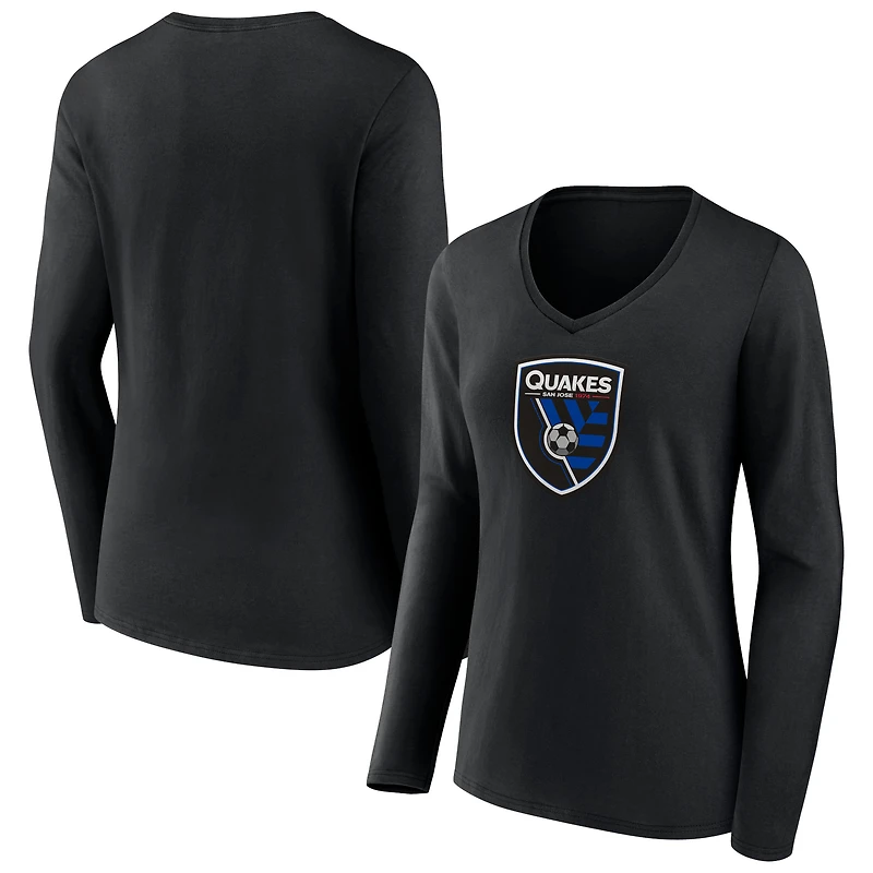 Women's Black San Jose Earthquakes Official Logo Long Sleeve V-Neck T-Shirt