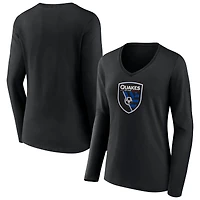 Women's Black San Jose Earthquakes Official Logo Long Sleeve V-Neck T-Shirt