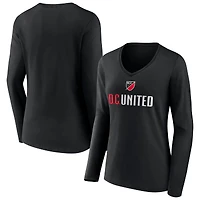 Women's Black D.C. United Shielded Logo Long Sleeve V-Neck T-Shirt
