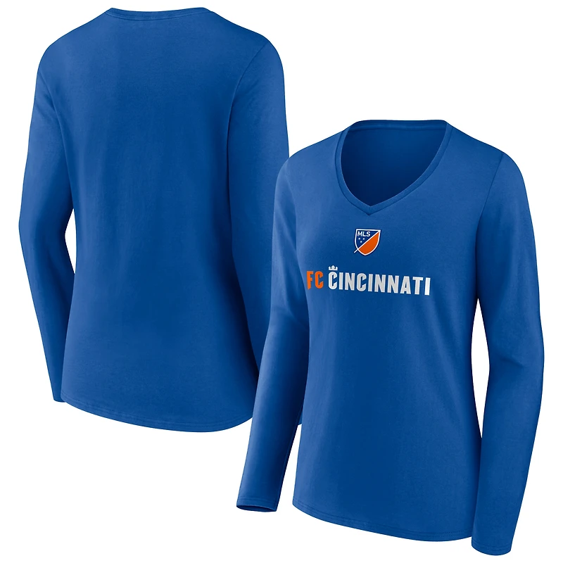 Women's Royal FC Cincinnati Shielded Long Sleeve V-Neck T-Shirt