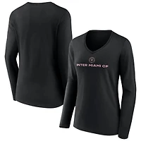 Women's Black Inter Miami CF Shielded Logo Long Sleeve V-Neck T-Shirt