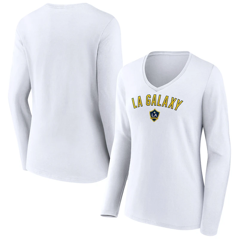 Women's White LA Galaxy Victory Arch Logo Long Sleeve V-Neck T-Shirt