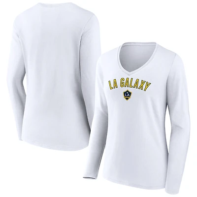 Women's White LA Galaxy Victory Arch Logo Long Sleeve V-Neck T-Shirt